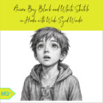 Anime Boy Black and White Sketch in Hoodie with Wide-Eyed Wonder