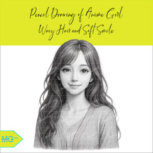 Pencil Drawing of Anime Girl with Wavy Hair and Soft Smile