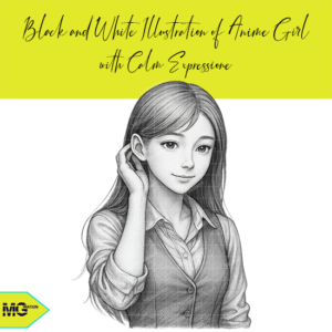 Black and White Illustration of Anime Girl with Calm Expression