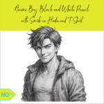 Anime Boy Black and White Pencil Sketch with Smirk in Hoodie and T-Shirt
